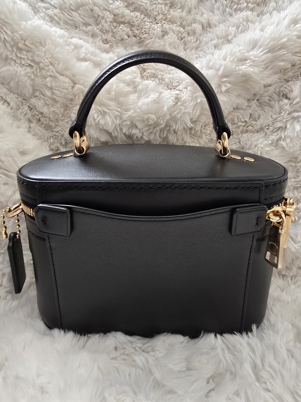 Coach Black Leather Top-Handle Mini Vanity Bag with Gold Hardware - Picture 2 of 12